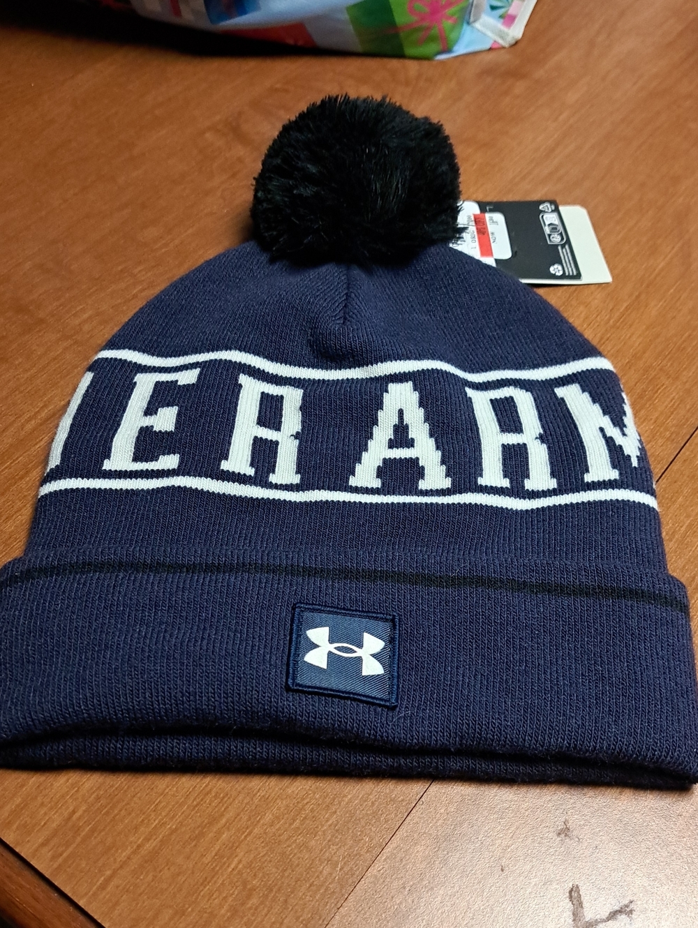 Under Armour Navy and White Knit Pom Beanie